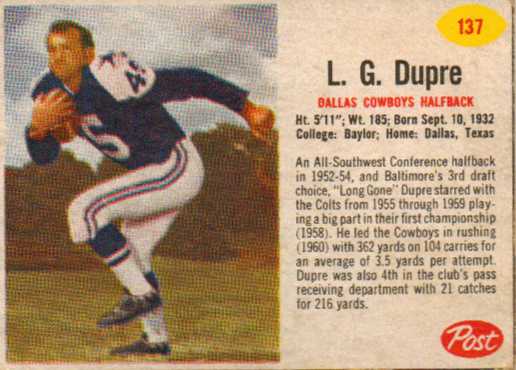 1962 Post Cereal #137 L.G. Dupre