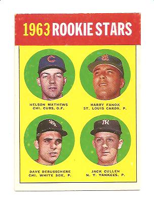 1963 Topps #54B Rookie Stars 1963/Nelson Mathews RC/Harry Fanok RC/Jack Cullen RC/Dave DeBusschere RC