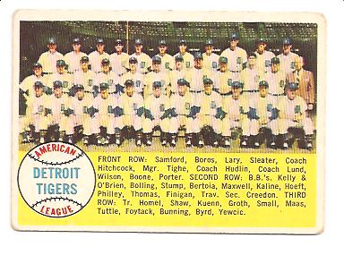 1958 Topps #397A Detroit Tigers TC Alphabetical