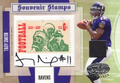 2007 Leaf Certified Materials Souvenir Stamps Material Autographs 1969 Stamp #18 Troy Smith