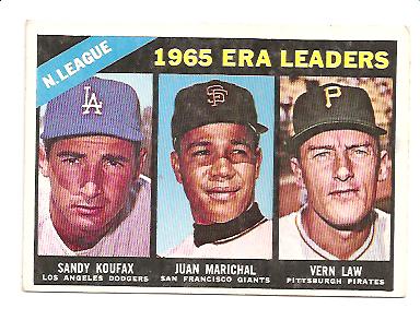 1966 Topps #221 NL ERA Leaders/Sandy Koufax/Juan Marichal/Vern Law