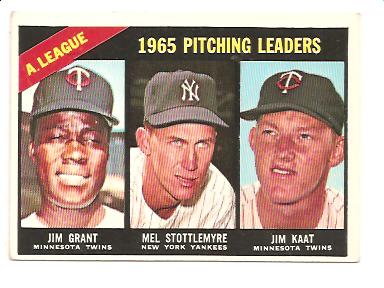1966 Topps #224 AL Pitching Leaders/Jim Grant/Mel Stottlemyre/Jim Kaat
