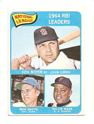 1965 Topps #6 NL RBI Leaders/Ken Boyer/Willie Mays/Ron Santo