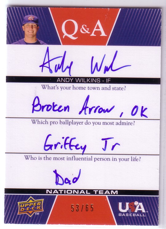 2009-10 USA Baseball National Team Q And A Autographs #WI Andy Wilkins