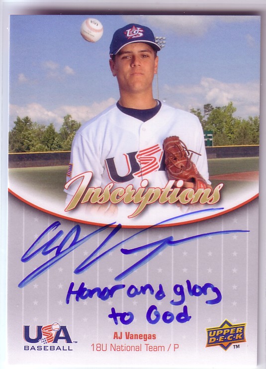 2009-10 USA Baseball 18U National Team Inscriptions Autographs #AV A.J. Vanegas