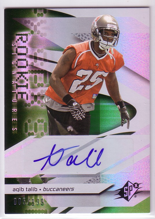 2008 SPx Green Holofoil Rookies #191 Aqib Talib AU