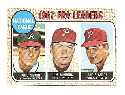 1968 Topps #7 NL ERA Leaders/Phil Niekro/Jim Bunning/Chris Short