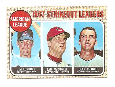 1968 Topps #12 AL Strikeout Leaders/Jim Lonborg UER/(Misspelled Longberg/on card back)/Sam McDowell/Dean Chance