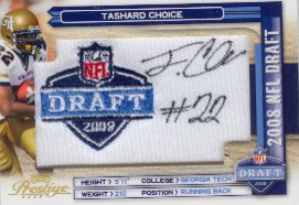 2008 Playoff Prestige NFL Draft Autographed Patch Draft Logo #7 Tashard Choice/250