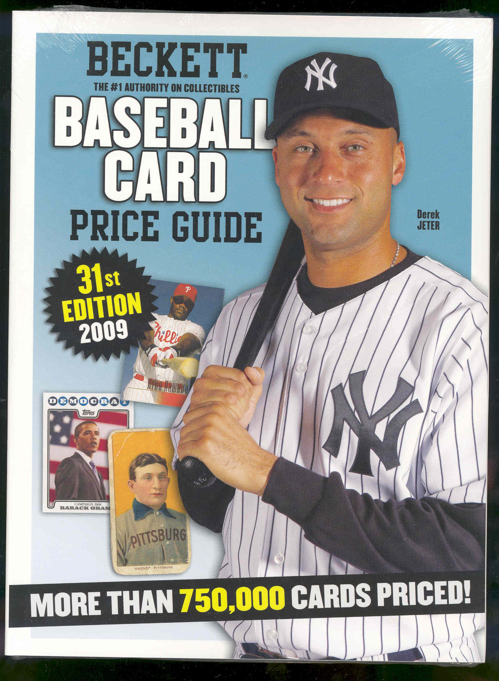 2009 Beckett Baseball Annual Price Guide #31 w/ Honus Wagner T206 Barack Obama and Derek Jeter 66% off Cover Price