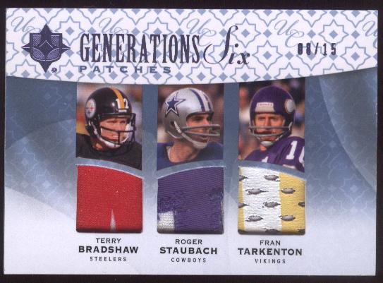 2009 Ultimate Collection Ultimate Generations Six Jerseys Patches #6 Drew Brees/Eli Manning/Fran Tarkenton/Peyton Manning/Roger Staubach/Terry Bradshaw