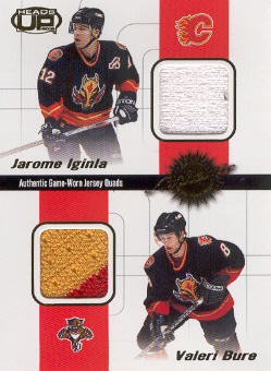 2001-02 Pacific Heads Up Quad Jerseys #5 Jarome Iginla/Valeri Bure/Marc Savard/Rico Fata