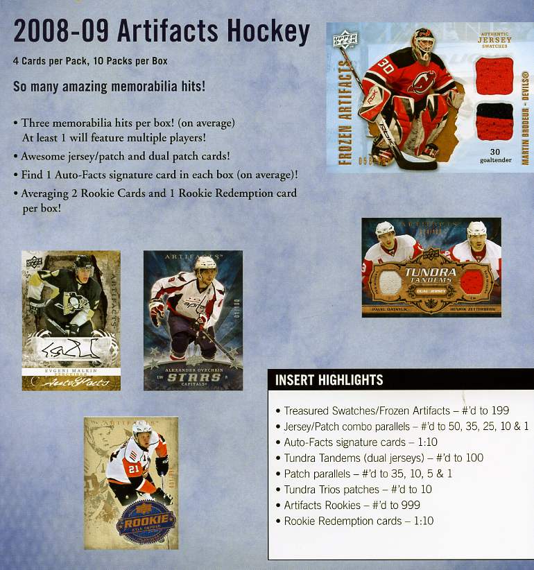 2008-09 (2009) Upper Deck Artifacts Hockey Factory Sealed 8 Pack Blaster Box With Possible Autographed Cards & Retail Exclusive Jersey Cards - In Stock Now 