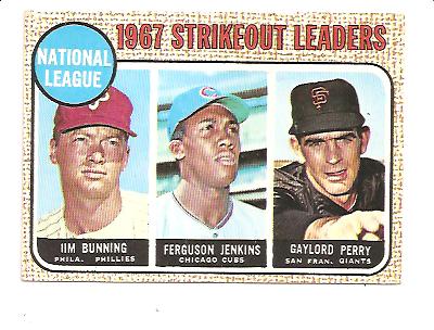 1968 Topps #11 NL Strikeout Leaders/Jim Bunning/Ferguson Jenkins/Gaylord Perry