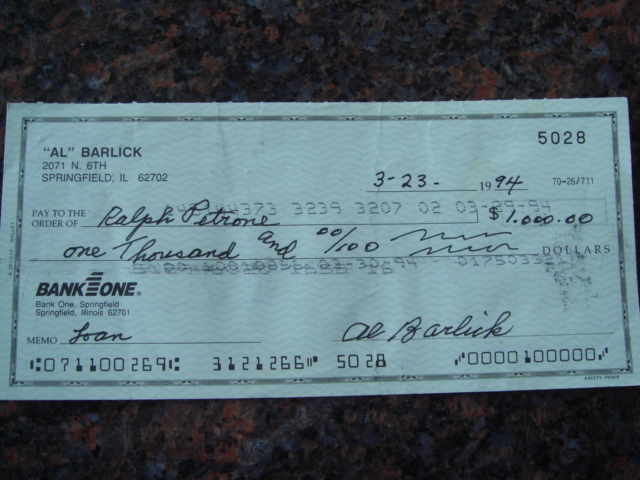 Al Barlick Autographed Signed Bank Check