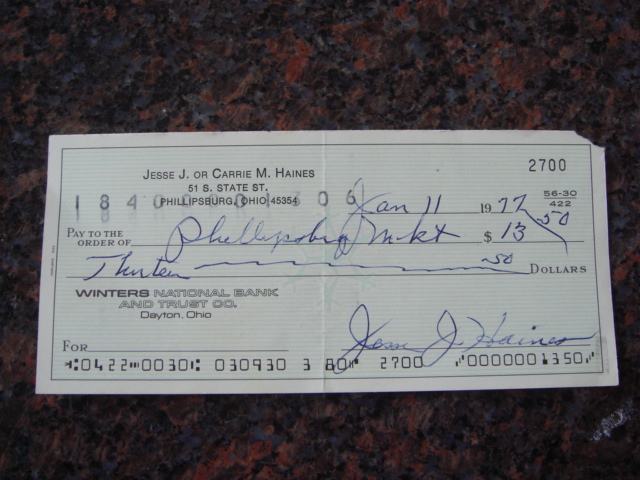 Jesse Haines Autographed Signed Bank Check