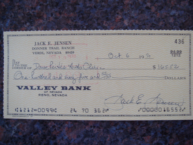 Jackie Jensen Autographed Signed Bank Check