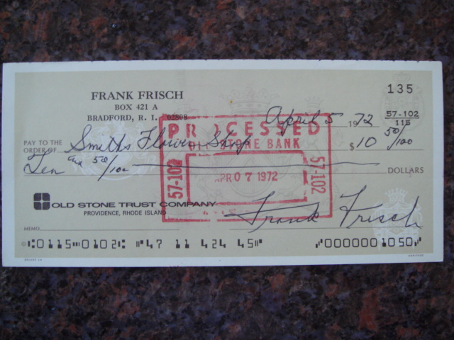  Frank Frisch Autographed Signed Bank Check