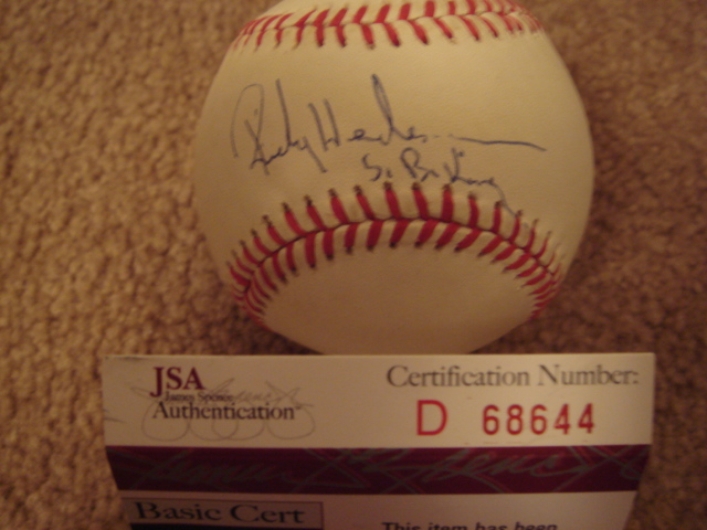 Rickey Henderson Autographed Official A.L.Bobby Brown Baseball With S.B. King Ins. With JSA COA