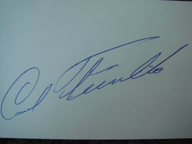 Carl Furillo Autographed 3 X 5 Card With COA