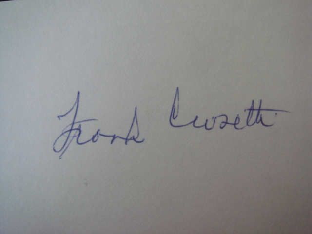 Frank Crosetti Autographed 3 X 5 Card With COA