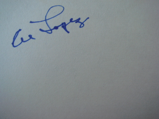 Al Lopez Autographed 3 X 5 Card With COA