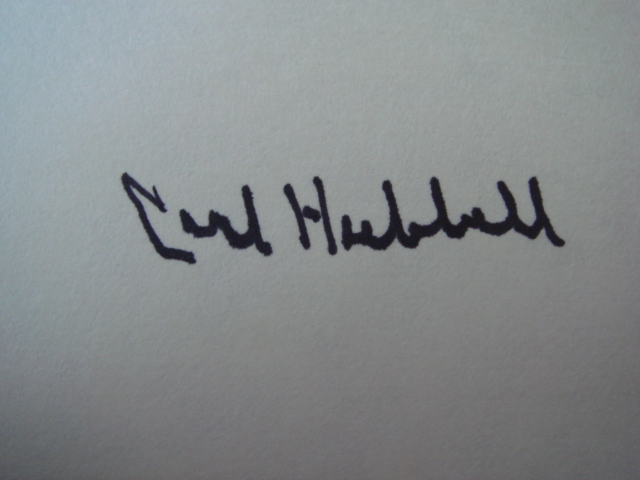 Carl Hubbell Autographed 3 X 5 Card With COA