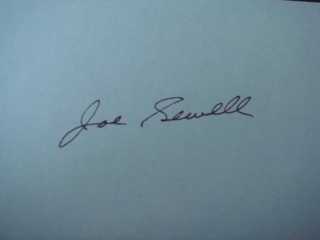 Joe Sewell Autographed 3 X 5 Card With COA