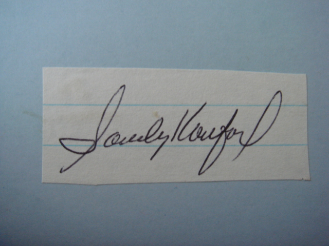 Sandy Koufax Autographed cut With COA