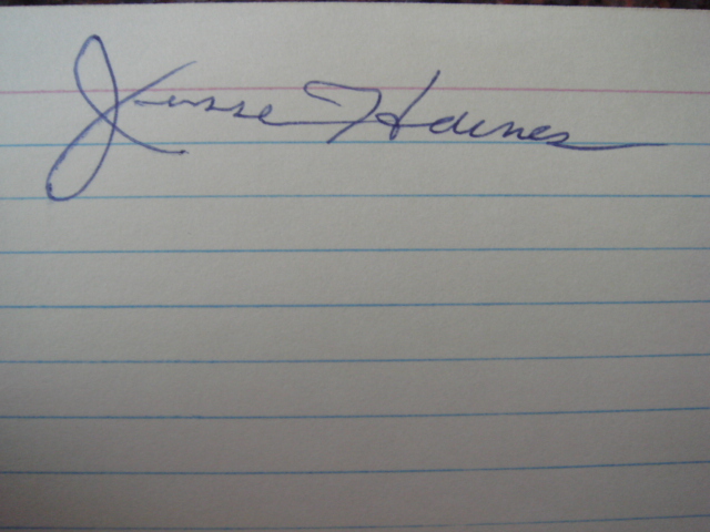 Jesse Haines Autographed 3 X 5 Card With COA