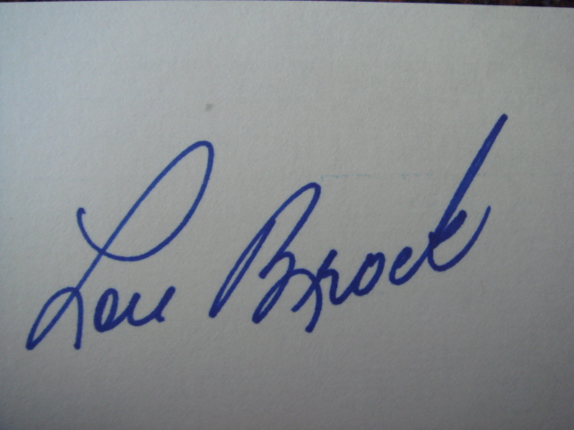 Lou Brock Autographed 3 X 5 Card With COA