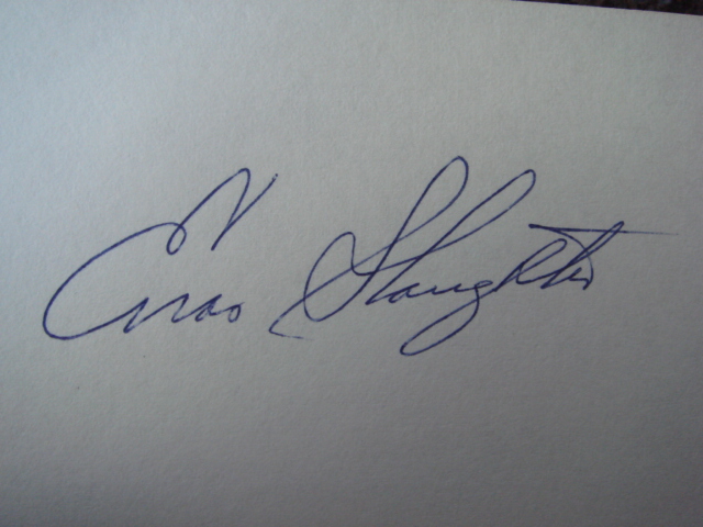 Enos Slaughter Autographed 3 X 5 Card With COA