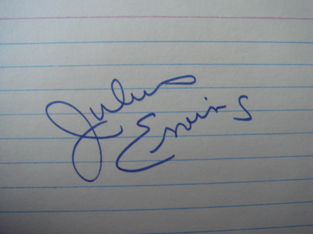 Julius Erving Autographed 3 X 5 Card With COA