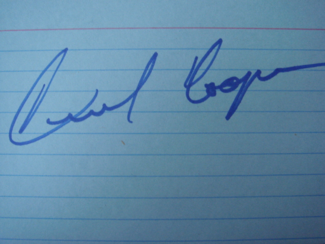 Cecil Cooper Autographed 3 X 5 Card With COA