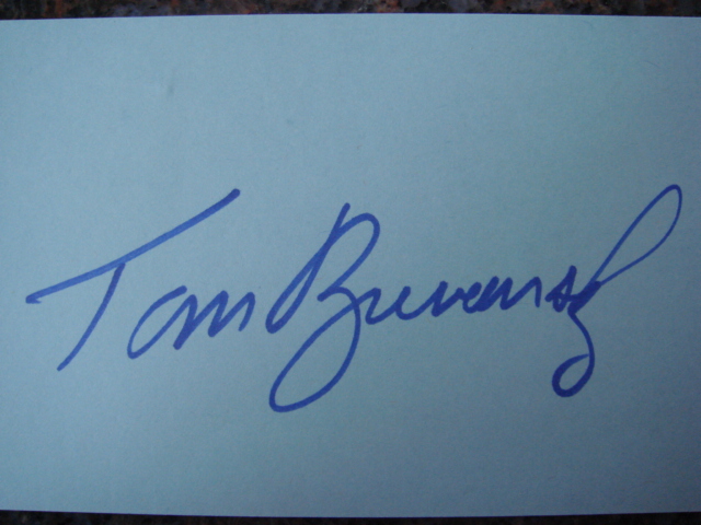 Tom Brunansky Autographed 3 X 5 Card With COA