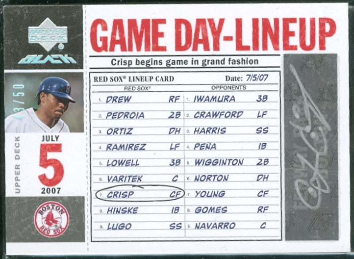 2007 UD Black Game Day Lineup Autographs #CC Coco Crisp