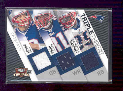 2009 Donruss Threads Triple Threat Materials #4 Tom Brady/230/Randy Moss/Laurence Maroney