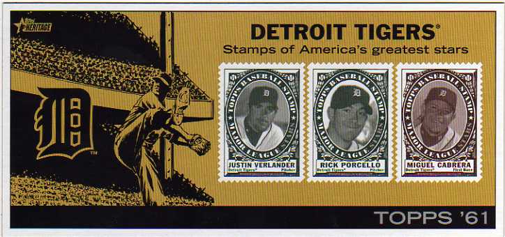 2010 Topps Heritage Team Stamp Panels #11 Detroit Tigers/Justin Verlander/Rick Porcello/Miguel Cabrera