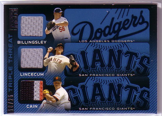 2009 Topps Unique Triple Threat Relics #BLC Chad Billingsley/Tim Lincecum/Matt Cain
