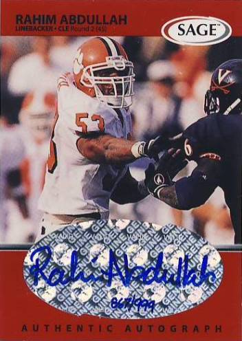 1999 SAGE Autographs Red #A1 Rahim Abdullah/999