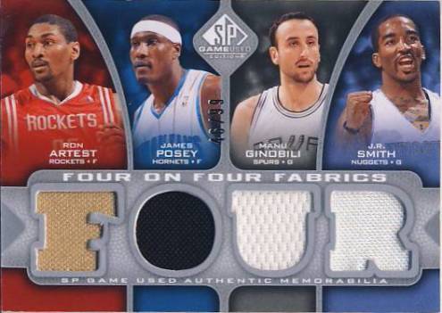 2009-10 SP Game Used 4 on 4 Fabrics #FFWEST6M Andrei Kirilenko/Mike Miller/Rudy Fernandez/James Posey/J.R. Smith/Manu Ginobili/Ron Artest/Lamar Odom
