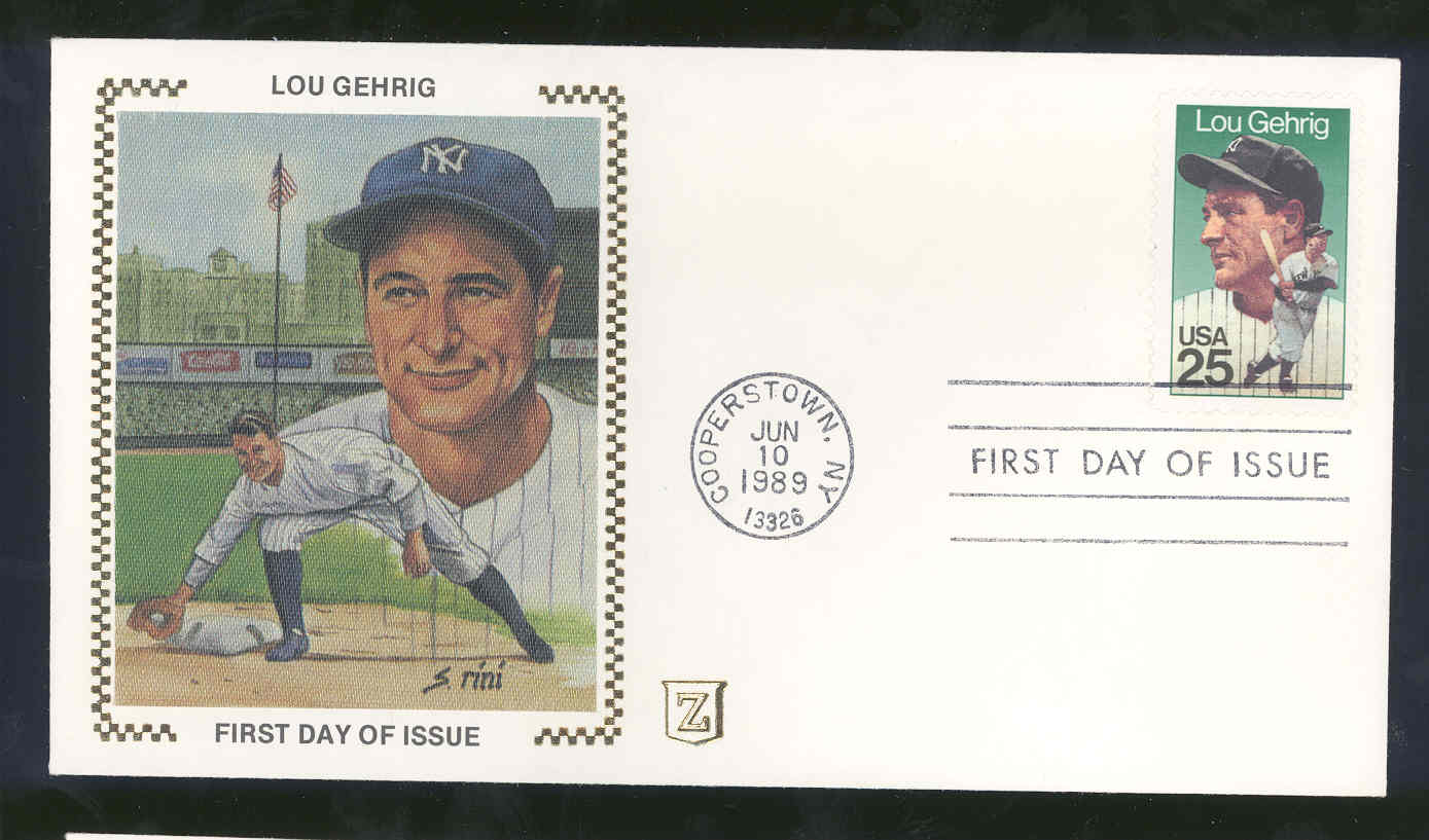 June 10, 1989 First Day Cover Lou Gehrig Yankees Fielding