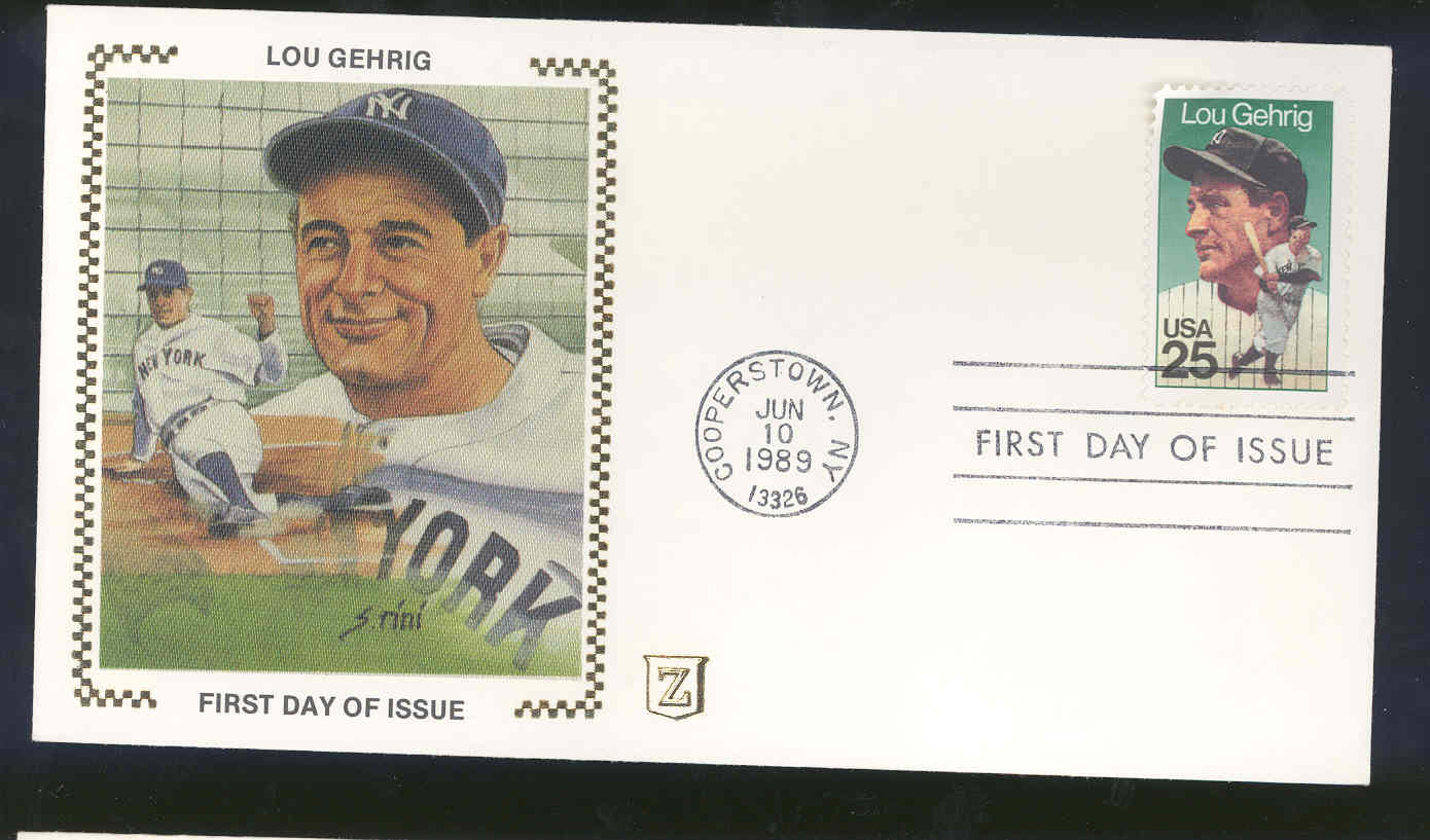 June 10, 1989 First Day Cover Lou Gehrig Yankees Sliding