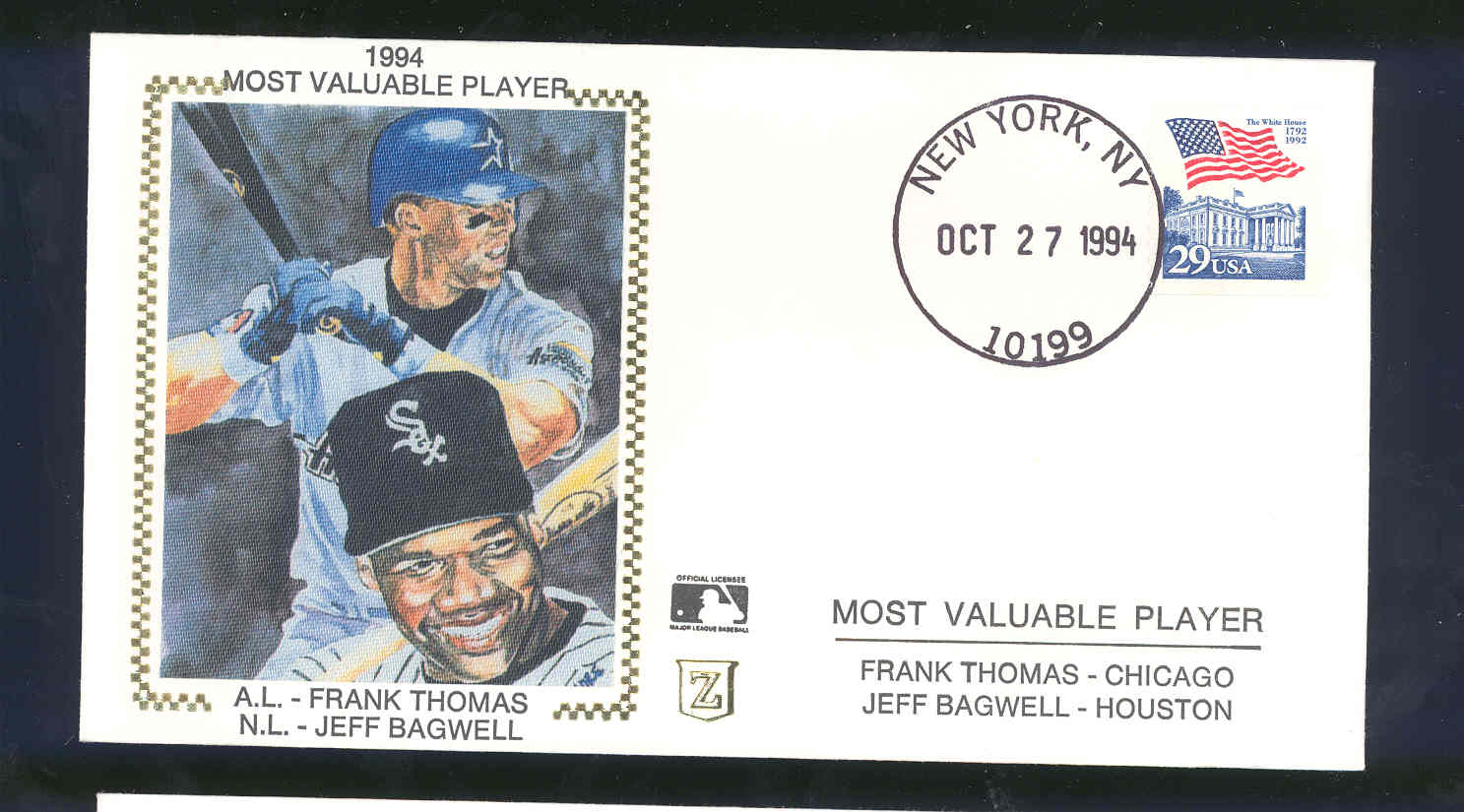 Oct 27, 1994 First Day Cover Frank Thomas/Jeff Bagwell MVP