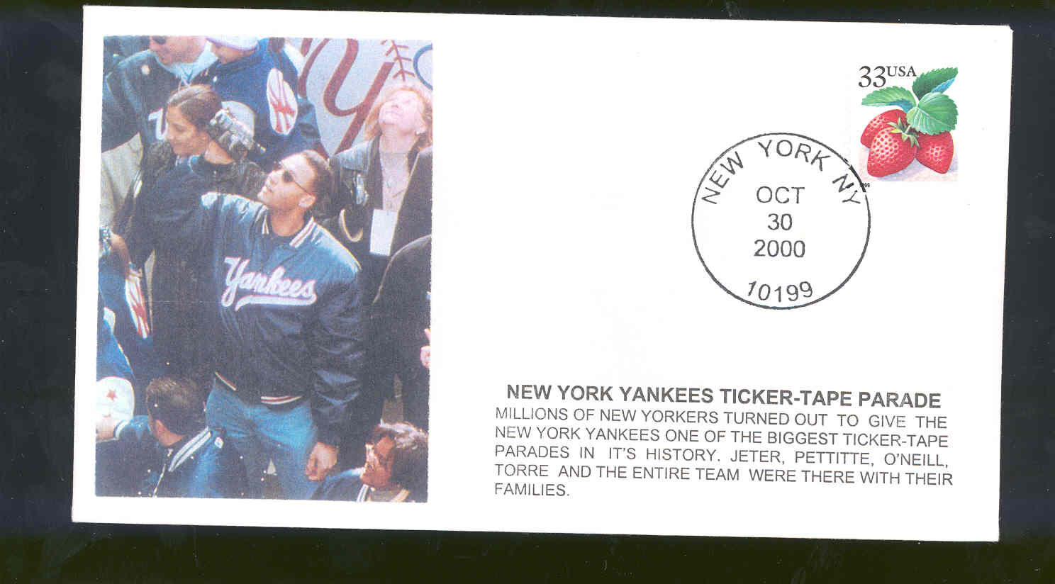 Oct 30,2000 First Day Cover Derek Jeter Yankees Ticker Tape Parade