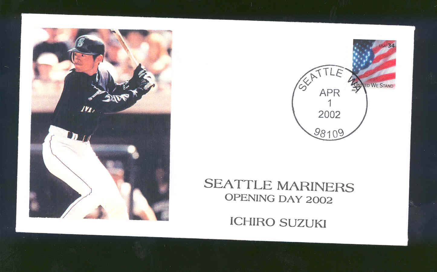April 1,2002 First Day Cover Ichiro Suzuki Mariners Opening Day