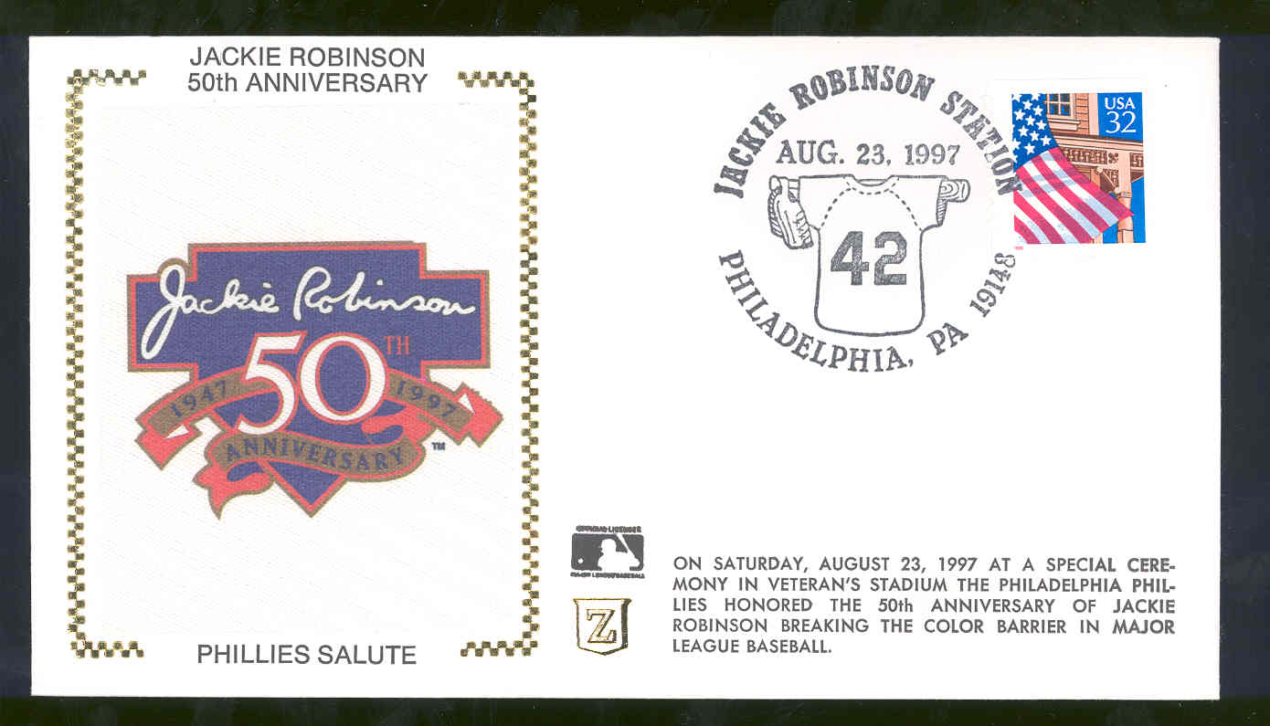 Aug 23,1997 First Day Cover Jackie Robinson 50th Anniversary Phillies Salute