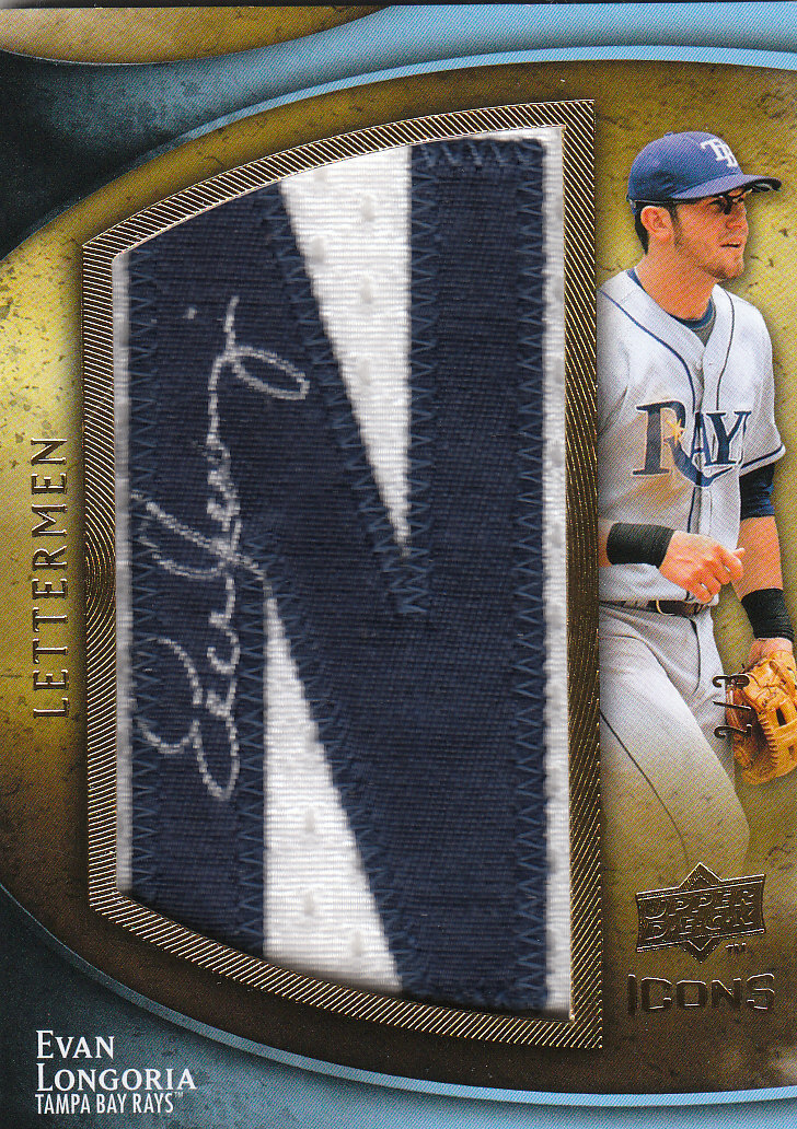 2009 Upper Deck Icons Lettermen Autographs #EL Evan Longoria/24 */Letters spell out LONGORIA each letter #'ed to 3/Total print run 24