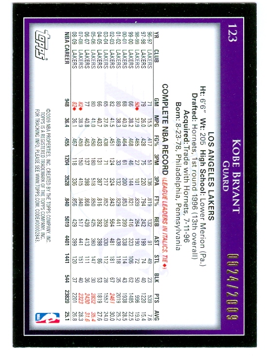 2009-10 Topps Gold #123 Kobe Bryant