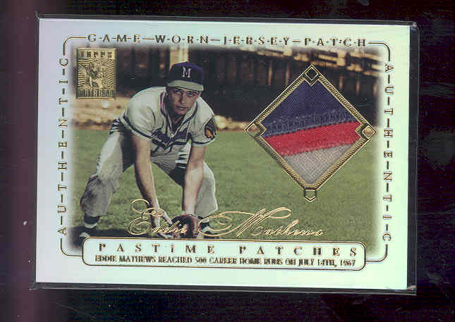 2002 Topps Tribute Pastime Patches #EM Eddie Mathews A